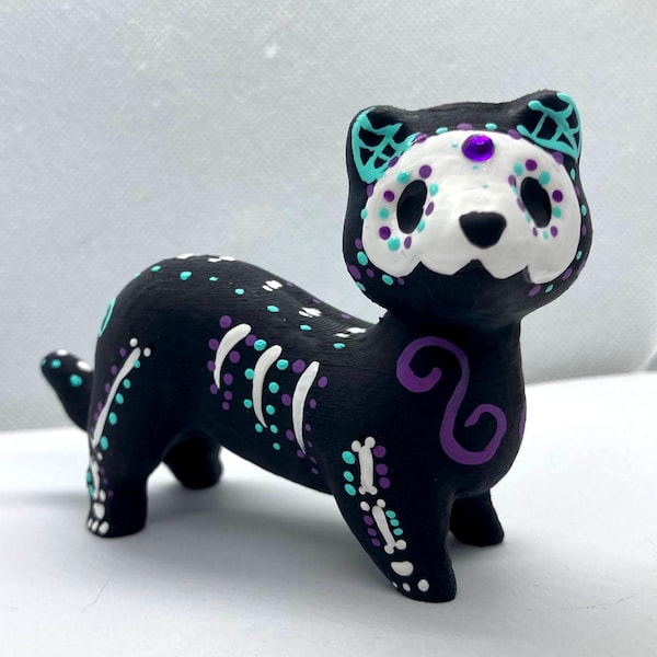 Sugar Skull Ferret Figurine Hand Painted 3D Printed