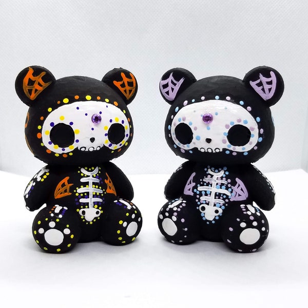 Sugar Skull Teddy Bear Day of the Dead Sculpture Figurine Hand Painted 3D Printed