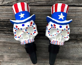 Skeleton Sam Sugar Skull USA 3D Printed Skull Wine Stopper Rubber Cork