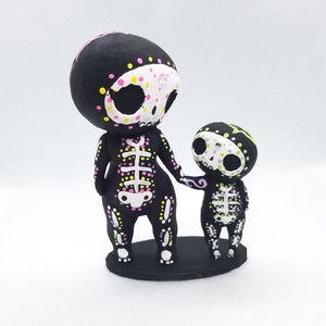 Skeleton Mom and Child Sculpture Figurine Hand Painted 3D Printed