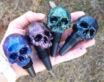 Original Hand Painted Chameleon 3D Printed Skull Wine Stopper Rubber Cork