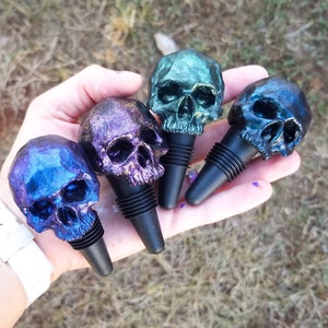 Original Hand Painted Chameleon 3D Printed Skull Wine Stopper Rubber Cork