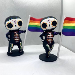 Sugar Skull LGBT Pride Flag Day of the Dead Sculpture Figurine Hand Painted 3D Printed
