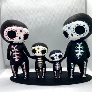 Scheletro Famiglia con due bambini Scultura Figurina dipinta a mano stampata in 3D