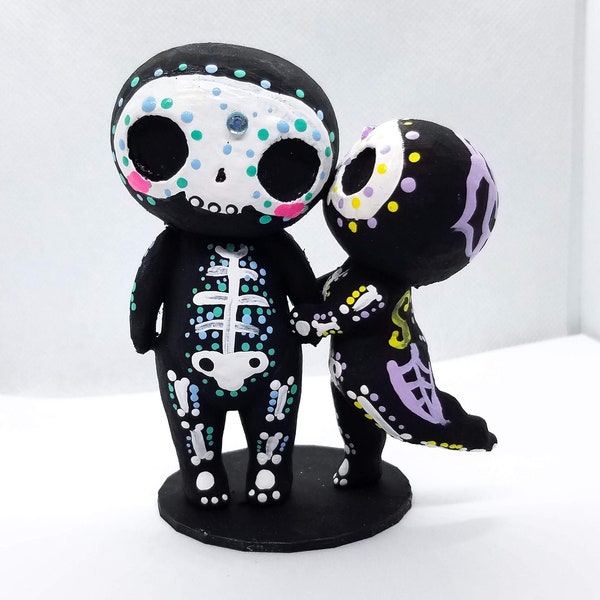 Girl Kissing Boy Skeleton's Cheek Figurine Hand Painted 3D Printed