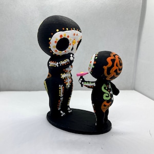 Skeleton Child Giving Flower to Mom Sculpture Figurine Hand Painted 3D Printed