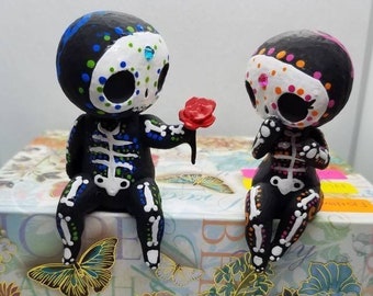 Sugar Skull Couple Figurine Hand Painted 3D Printed
