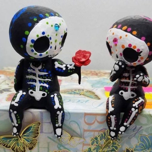 Sugar Skull Couple Figurine Hand Painted 3D Printed