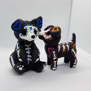 Sugar Skull Heart Dog Couple Figurine Hand Painted 3D Printed