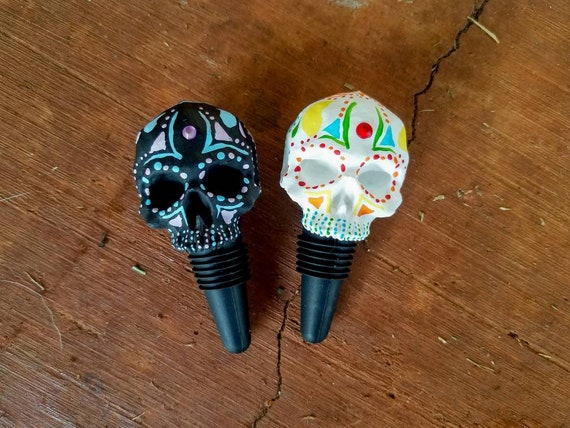 Original Hand Painted Sugar Skull 3D Printed Skull Wine Stopper Rubber Cork