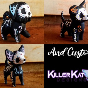 Serie 2 de perros con calaveras de azúcar y figura personalizada impresa en 3D pintada a mano