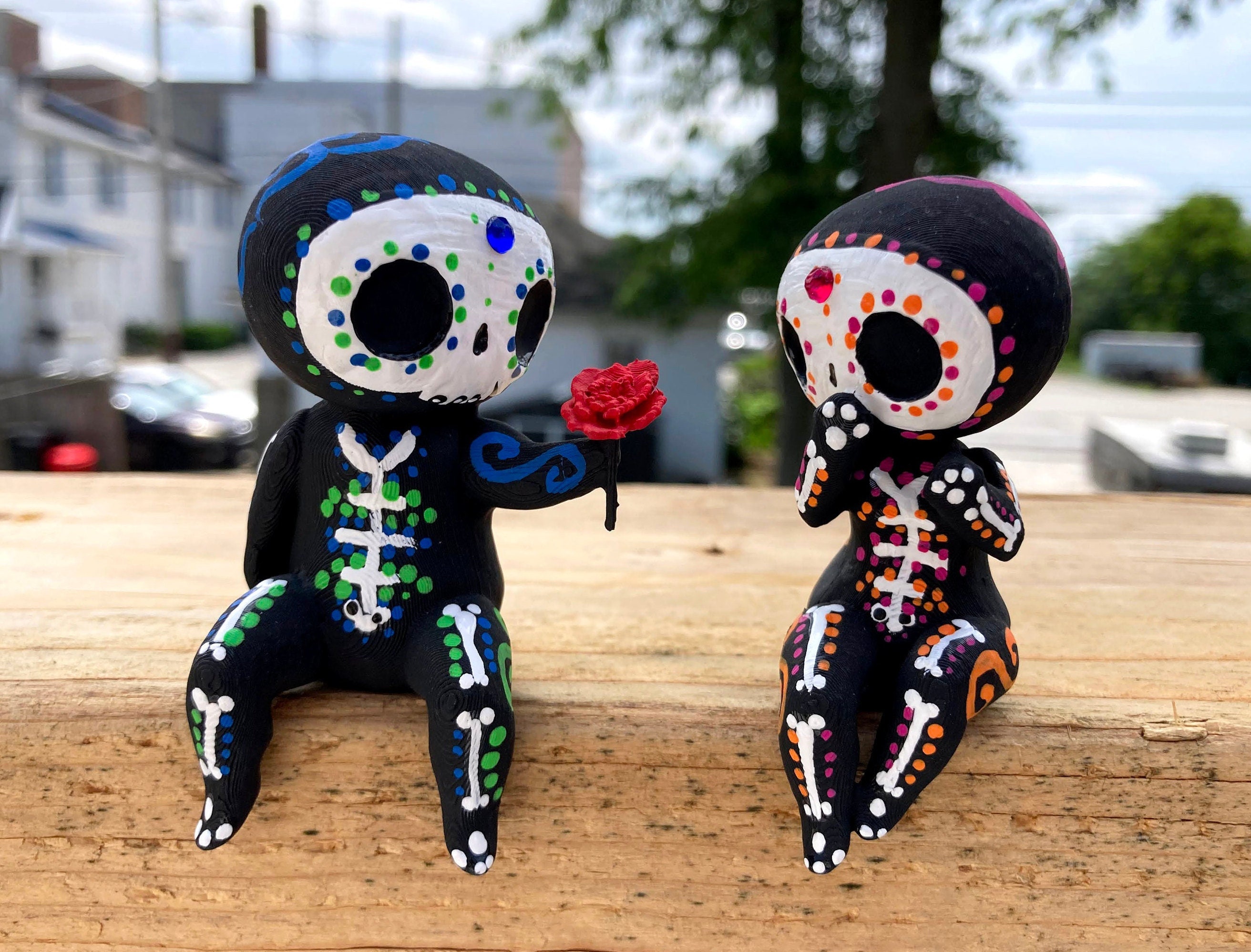 シュガースカルカップルと花の置物手描き3Dプリント - Etsy 日本