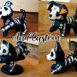Figuras de perros con calaveras de azúcar Serie 1 y pedido personalizado: pintadas a mano e impresas en 3D.