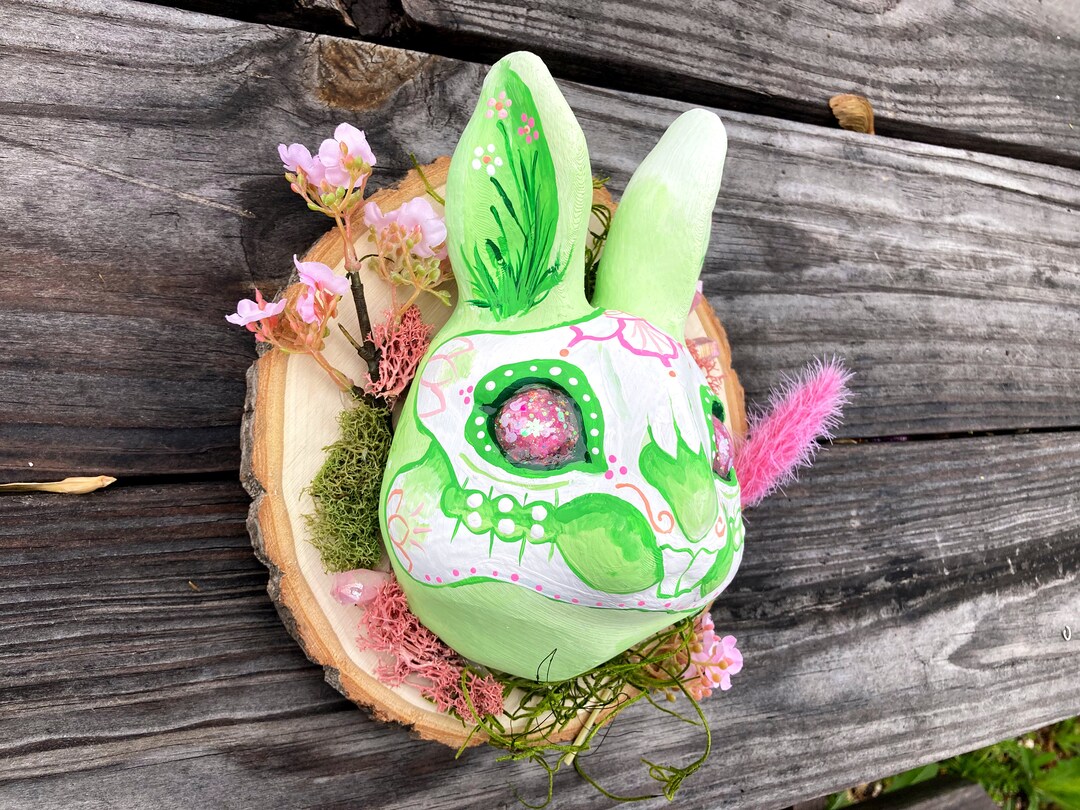 Sugar Skull Rabbit Vegan Taxidermy Wall Mount Figurine Hand Painted 3D ...