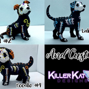Serie 14 de perros con calaveras de azúcar y figura personalizada impresa en 3D pintada a mano