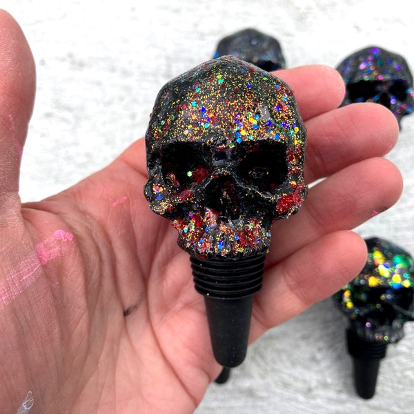 Confetti Glitter Skull Wine Stopper Rubber Cork 3D Printed