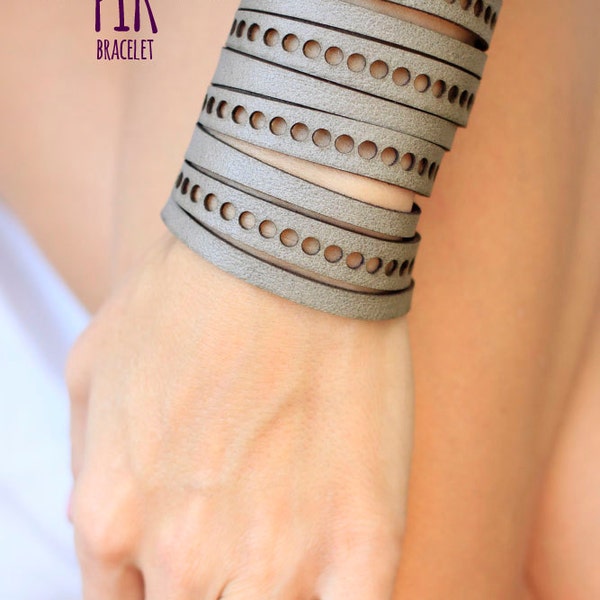 HOT PRICE!! Leather Bracelet cuff, Leather Cuff, Ladies Leather Bracelets, Warm Grey Leather no13