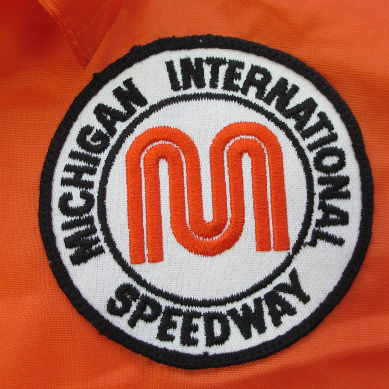 Vintage 1960/'s Michigan International Speedway Striped Racing Jacket Small Orange Black Nylon Windbreaker Light Weight Drag Stock Car F1