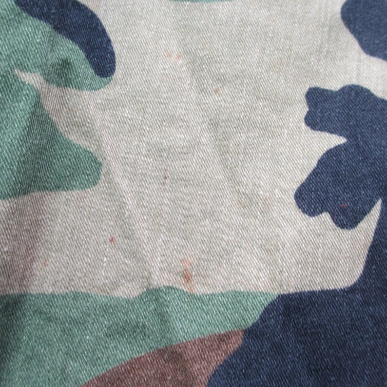 Vintage 1980/'s United States Navy Seabees Construction Force Camo Button Up Field Shirt Large Regular NATO Four Color Woodland