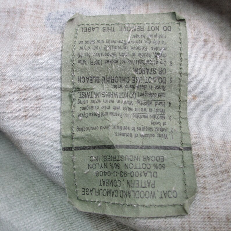 Vintage 1980/'s United States Navy Seabees Construction Force Camo Button Up Field Shirt Large Regular NATO Four Color Woodland