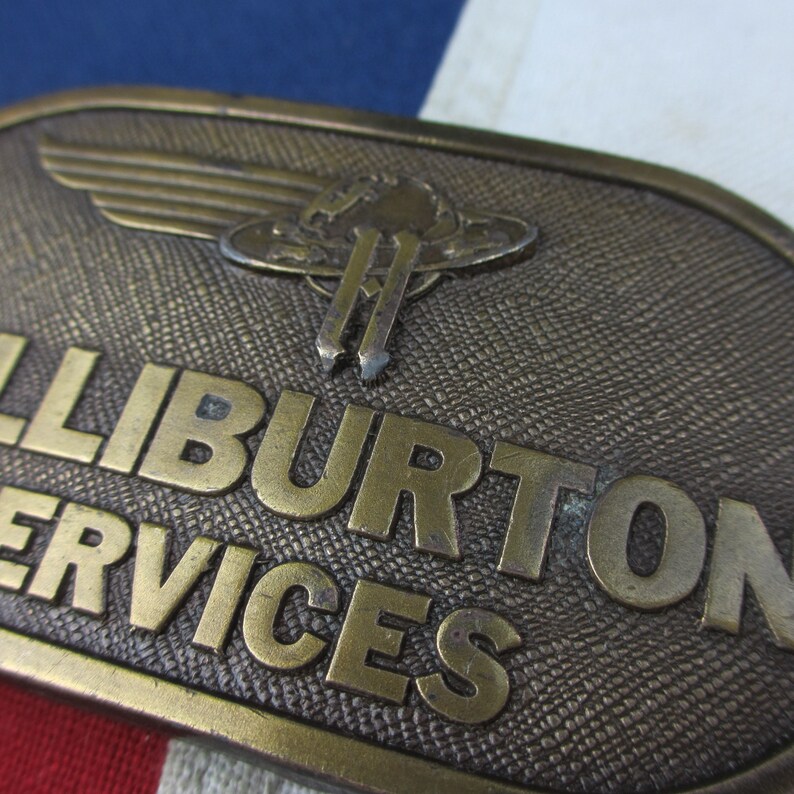 Vintage 1970/'s Halliburton Oil Field Services Logo Belt Buckle Solid Brass Bergamot Brass Works Jimm Watson Legendary Buckles Petroliana
