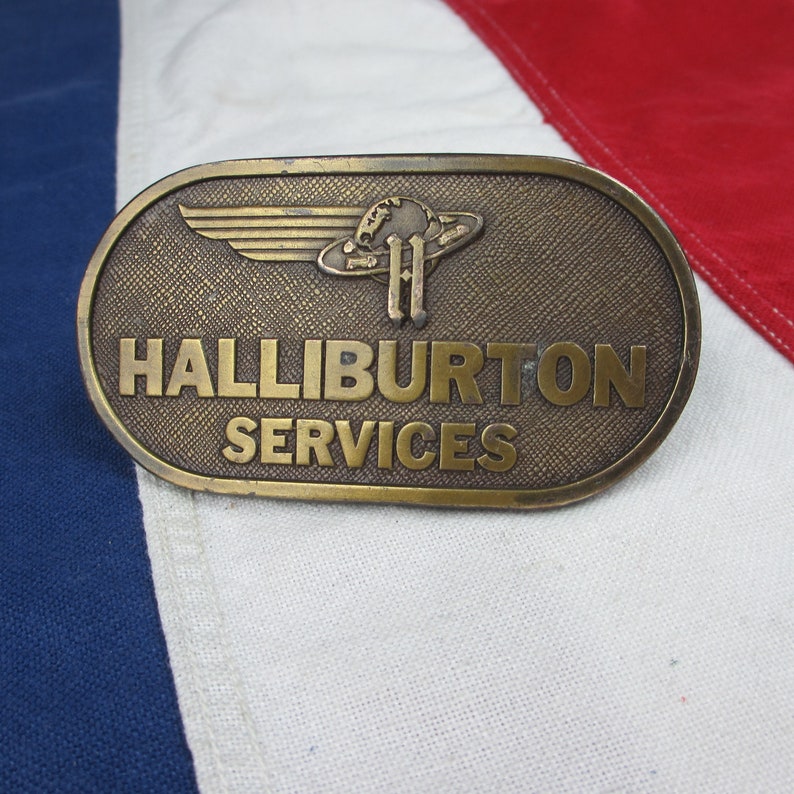 Vintage 1970/'s Halliburton Oil Field Services Logo Belt Buckle Solid Brass Bergamot Brass Works Jimm Watson Legendary Buckles Petroliana