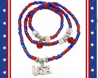 USA Bracelet - American Bracelet - Red White Blue Bracelet - Wrap Around Bracelet For Women - Gift For Her - Independence Memorial Day Gift