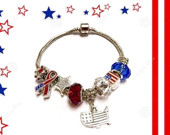 USA Bracelet - Red White Blue Bracelet - Americana Chain Bracelet - Patriotic Bracelet Red White Blue - Gift For Women -  Length 7.5" - 1 pc