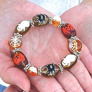 Halloween Bracelet For Women, Spooky Spooktacular Jewelry, Pumpkin Jack O Lantern Ghost Spiders, Birthday Christmas Gift Idea For Her, 1 set