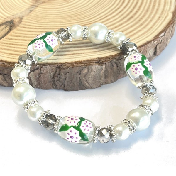 Flower Beaded Bracelet, Dainty Friendship Stacking Bracelet, Connecticut Pennsylvania Flower Mountain Laurel Bracelet Gift For Women, 1 pc