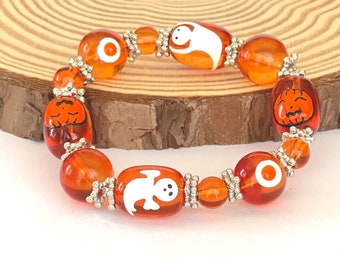 Halloween Bracelet for Woman, Spooky Orange Pumpkin Casper Glass Beaded  Stretch Bracelet, Birthday Christmas Jewelry Gift Ideas, Pc