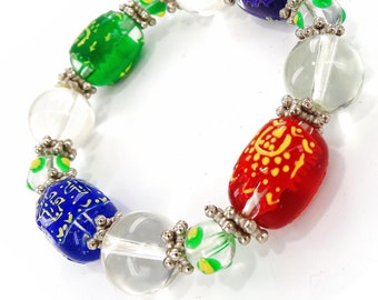 Mexican Tapestry Bracelet, Spanish Hand Painted Glass Beaded Bracelet, Birthday Christmas Jewelry For Women, 1 pc
