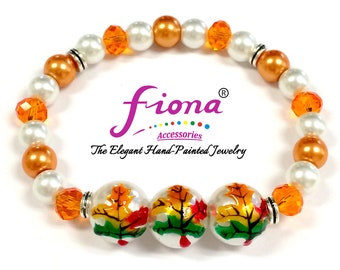 Bracelet tournesol, bracelets automne en perles pour femme, cadeau d'anniversaire de Noël bijoux en perles de verre pour elle, bracelet feuilles de citrouille 1 pièce
