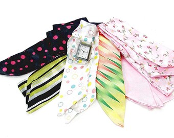 Scarf Watch Set, Women Watch Face Interchangeable 6 Fabric Scarves 1 Geneva Wrist Watch Set, Christmas Birthday Gift Idea, Set of 1