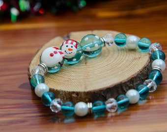 Christmas Bracelet For Women - Christmas Gifts For Mom Teen Girls Wife Girlfriend – Handpainted Handmade Snowman Glass Beaded Bracelet