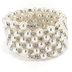 Pearl Rhinestone Bracelet - Rhinestone Bangle Bracelet - Bridal Bracelet - Wedding Jewelry Crystal Pearl Bracelet - 5 Layers Bracelet