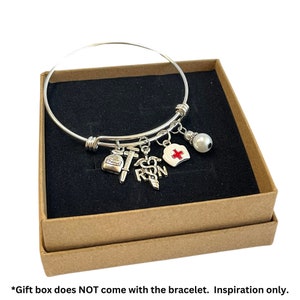 Nurse Bangle, RN Nurse Gift, Medical Syringe Stethoscope Nurse Hat Charm Adjustable Bangle, First Responder Gift Idea Jewelry for Women