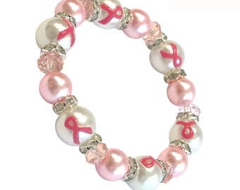Breast Cancer Awareness Bracelet, Pink Ribbon Bracelet, BCA Survivor Faith Strength Jewelry, Sympathy Gift for Women Survivors, 4 Choice