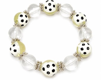 Pulsera elástica de cuentas de vidrio con diseño de fútbol para mujer, regalo de joyería para el día del partido mundial de fútbol para aficionados, madres de equipo, 1 unidad.