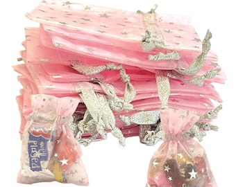 Organza Bags, Christmas Drawstring Jewelry Pouch, Wedding Party Favor Gift Bags, Candy Bag, Gold, Silver Pink Red Bags, 3x4 Inches, 25 Pcs
