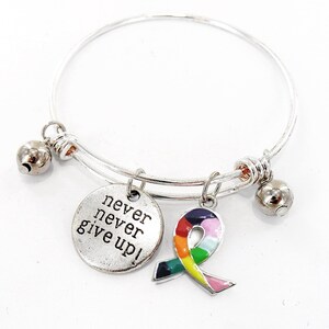 Cancer Awareness Ribbon Charm Bangle Bracelet - Adjustable Expandable Wire Bangle Bracelet - Fundraising Jewelry Gift For Women 1 pc