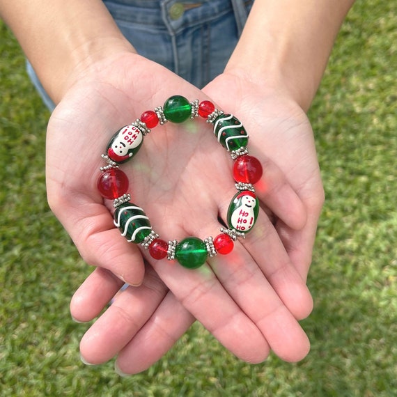 PuRui Creative Red Green Beads Bracelet With Snowman Christmas