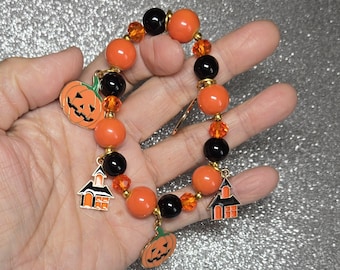 Pulsera de Halloween para mujer, con cuentas de vidrio y sombrero de bruja, calabaza espeluznante, Casper, gato, regalo de joyería de cumpleaños y Navidad para ella.