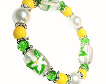 Florida Bracelet For Women - State Flower Orange Blossom Jewelry Gift For Wife Girlfriend - Flower Beaded Bracelt Wedding Party Favor 1 pc
