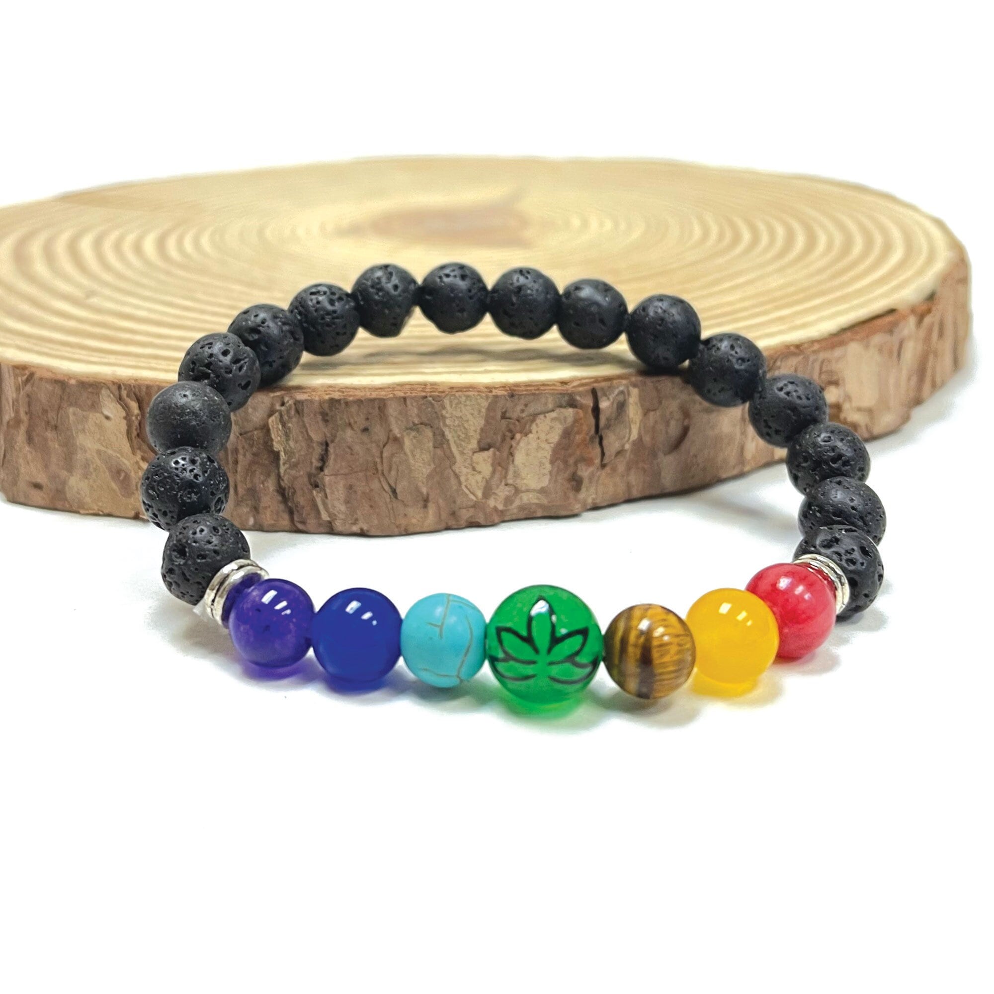 Bracciale Elastico In Pietre Naturali IBOWZ - Braccialetti Chakra Con Perle Di Lava Vulcanica E Finiture Oro, Diffusore Di Oli Essenziali Per Yoga