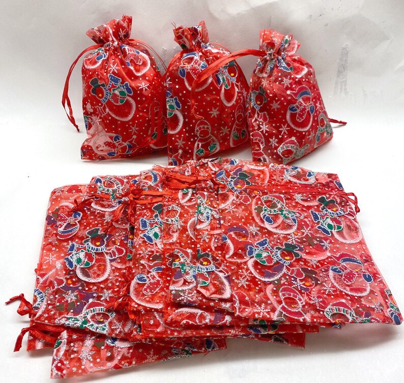 Christmas Organza Bags Satin Pull String Gift Pouch Red Etsy