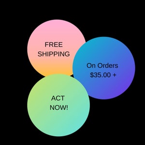 May include: A graphic with three overlapping circles. The top circle is pink and orange and says "FREE SHIPPING". The right circle is blue and purple and says "On Orders &pound;35.00+". The bottom circle is green and says "ACT NOW!"