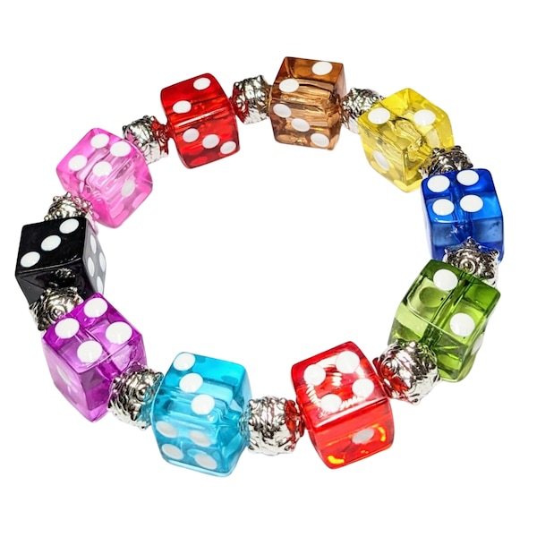 Dice Bracelet, Casino Game Beaded Bracelet, Handmade Bunco Gambling Jewelry Bracelet, Birthday Christmas Casino Gifts For Her, 4 Colors 1pc