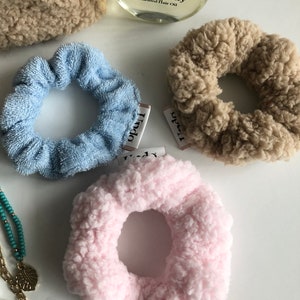 Hair Scrunchies - Handmade- Hair Ties- Faux Shearling - Haircare - Hair Accessories - Puffy Scrunchie - Scrunchie - Cute - Pink