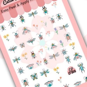 Bugs |beetles insect |  Self-adhesive nail decal |nail stickers |kawaii |animal nail sticker|Pastel